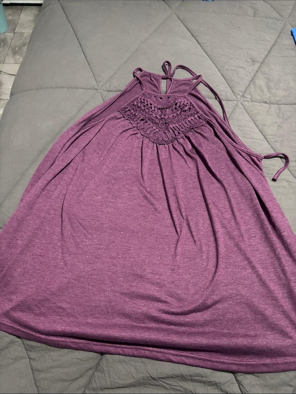SHEIN Plum Crochet Yoke Halter Tank Top